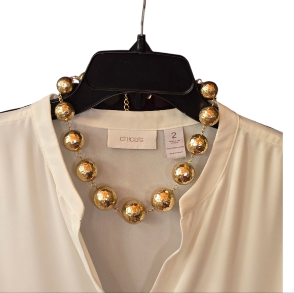Chico's Jewelry - Chico's Vintage Bright Goldtone Hammered Metal Ball Chain Necklace